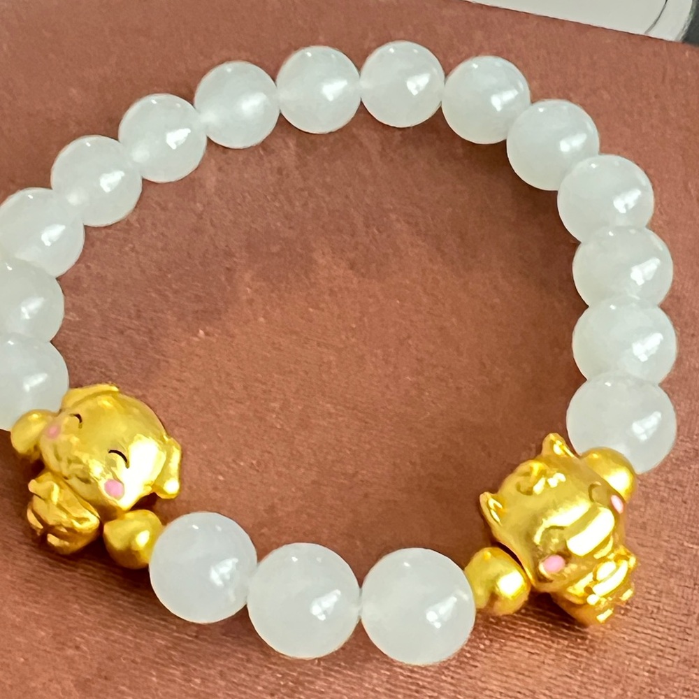 White and Gold Beaded Bracelet Jewelry